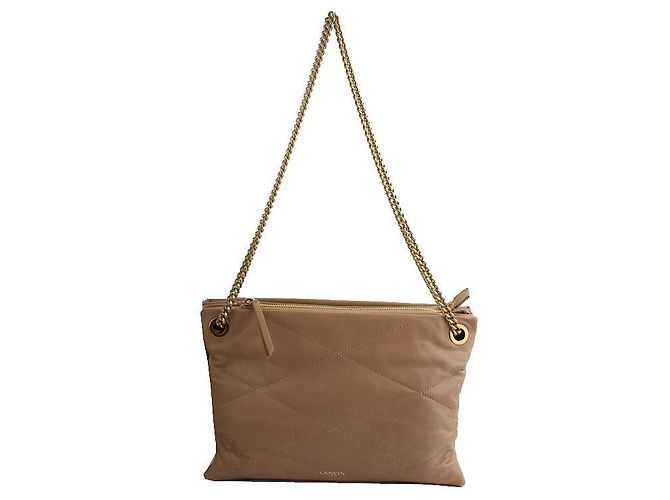 Lanvin Trio de Ombro em Corrente Dourada Matelassada Bege Dourado