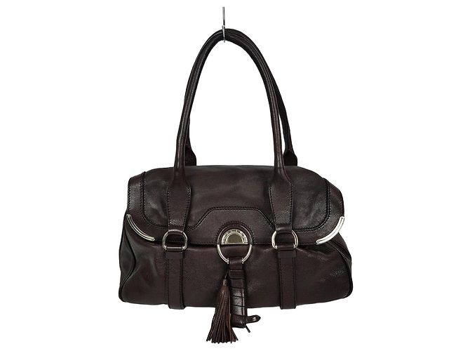 Céline Bolsa de Ombro de Couro com Franjas Marrom