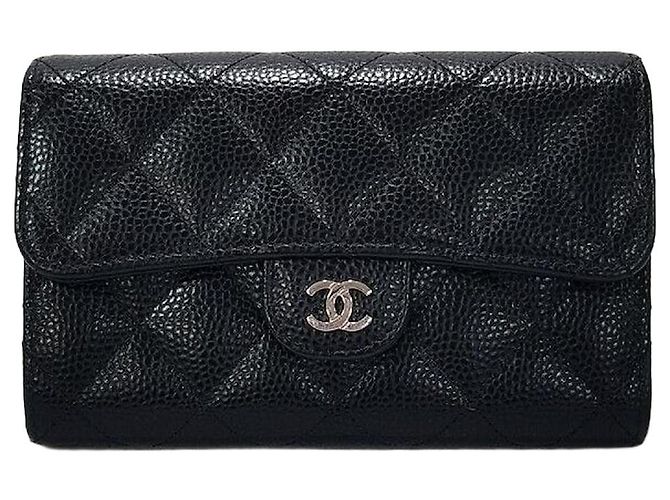Chanel Classic Caviar Flap Wallet Black