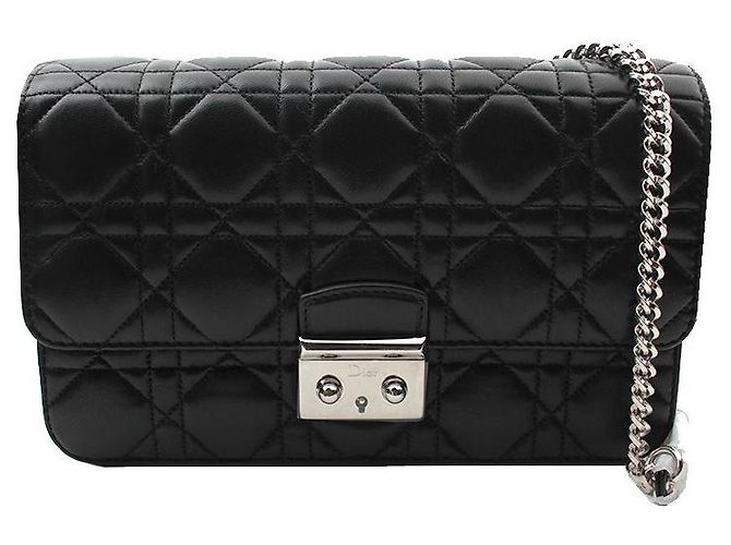 Dior Mini borsa a tracolla in agnello nero Cannage argento