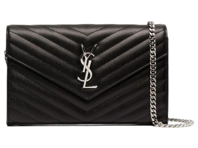 Saint Laurent Borsa a Spalla Monogram Chain Argento Nero