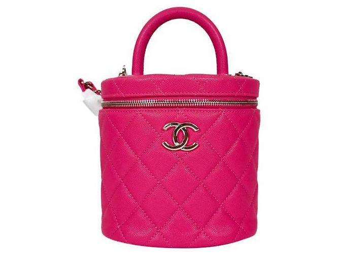 Vanity Chanel Coco Bolsa de Mão Caviar em Couro de Bezerro Rosa