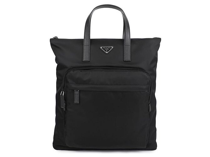 Prada Ras Nylon Saffiano Leder Tragetasche Schwarz