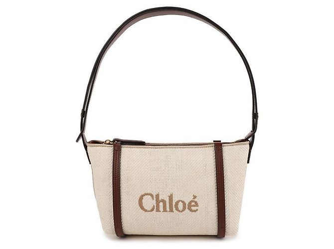 Chloé Raffia-Schultertasche Weiß