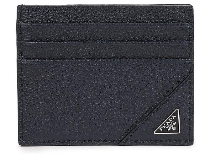 Prada Tarjetero de piel de ternera granulada con logo triangular Azul