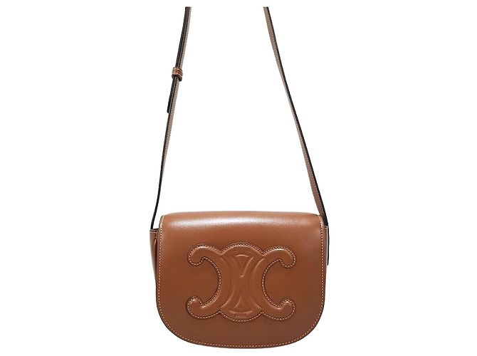 Céline Bolsa Polko de couro Triopé Marrom