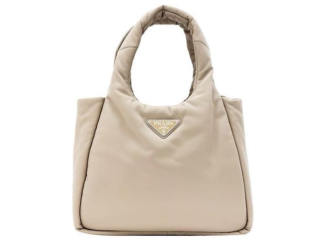 Prada Padded Soft Padding Nappa Leather Bag Medium Desert Beige White
