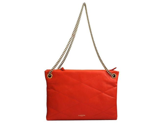Lanvin Bolsa transversal de corrente com trio de costura acolchoada vermelha Vermelho