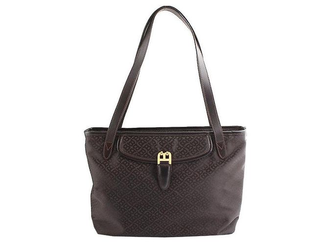 Bally Borsa a spalla in tessuto logo marrone scuro