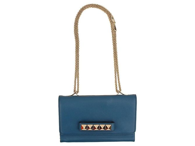 Valentino Bolsa transversal Bababoom azul prateada com corrente e aba