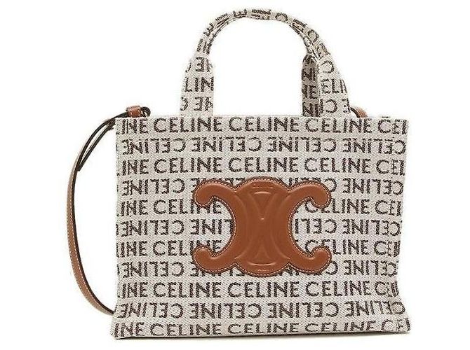 Cabas Céline Kleine Tote Schultertasche aus Naturtextil Braun