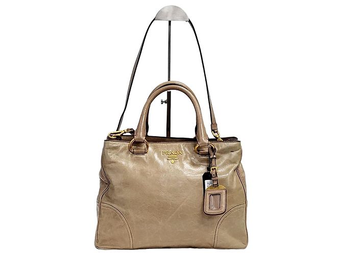 Prada Bolsa Tote Vitello Shine Gold Marrom
