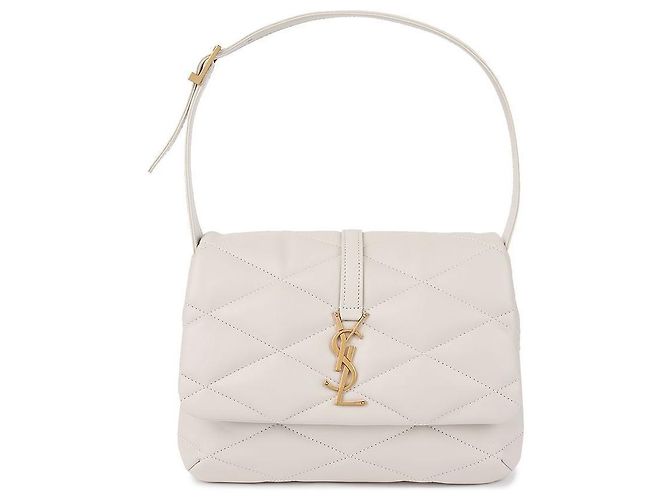 Saint Laurent Bolsa de Ombro em Couro de Cordeiro Matelassê Branco