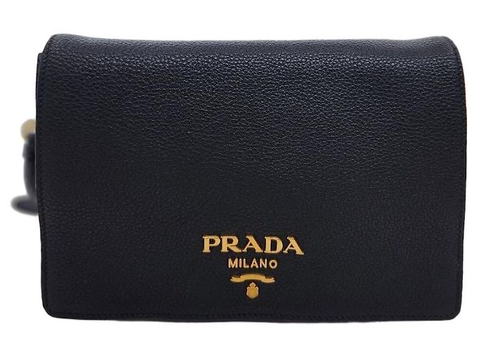 Double Prada Bolsa de ombro cruzada em couro Dino com alça dupla Preto