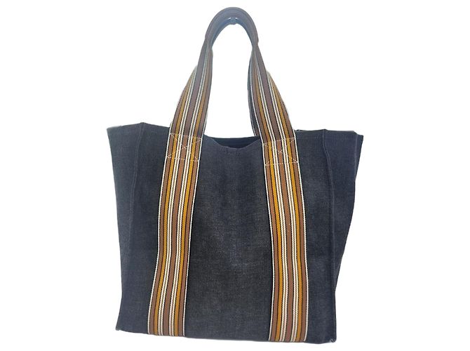 Loro Piana Borsa tote a righe per valigia Blu