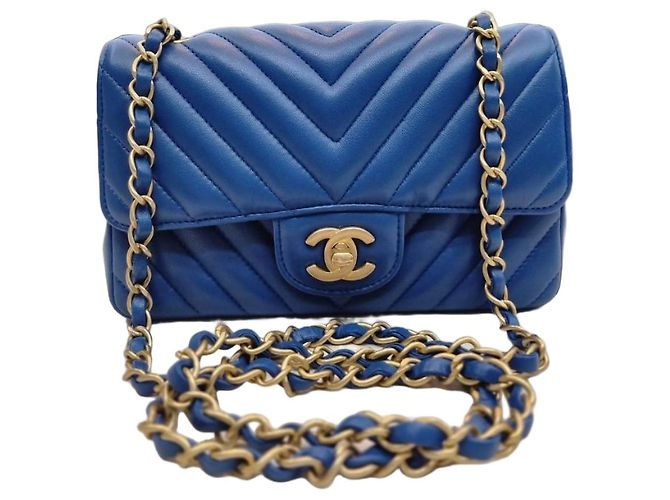 Chanel Borsa a tracolla mini catena dorata classica Blu