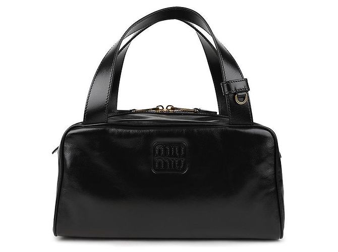 Miu Miu Bolsa de couro com alça superior Preto