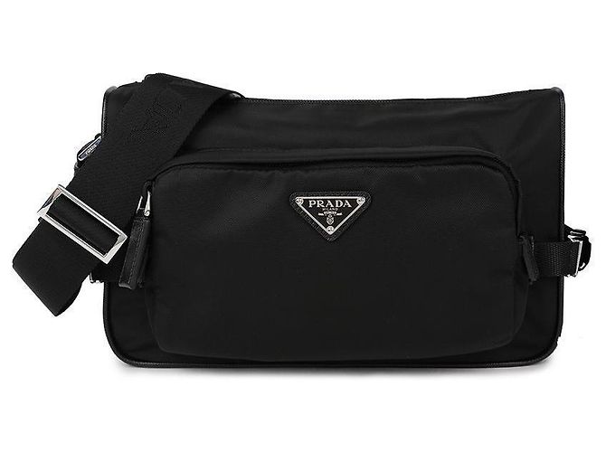 Prada Medium Re Nylon Saffiano Leather Shoulder Bag Black