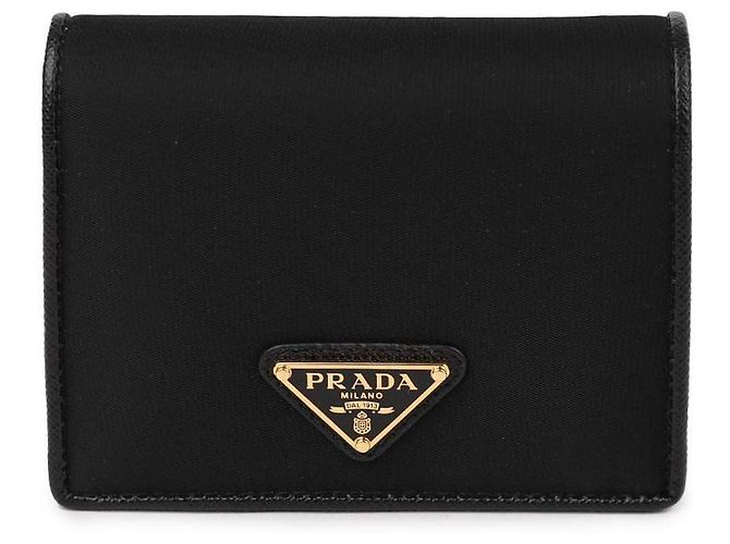 Prada Cartera Logo Triángulo Tesuto Negro 