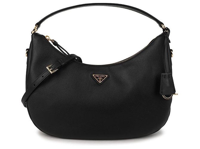 Prada Bolsa de ombro de couro com logo triangular Preto