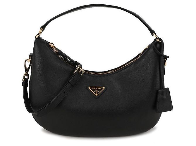 Prada Bolsa hobo de couro com logo triangular Preto
