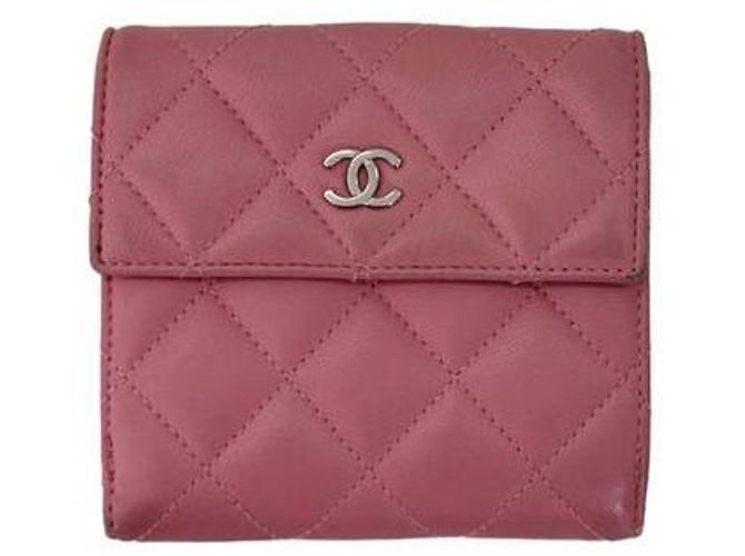 Chanel Classic CC Logo Lambskin Snap Flap Wallet Pink