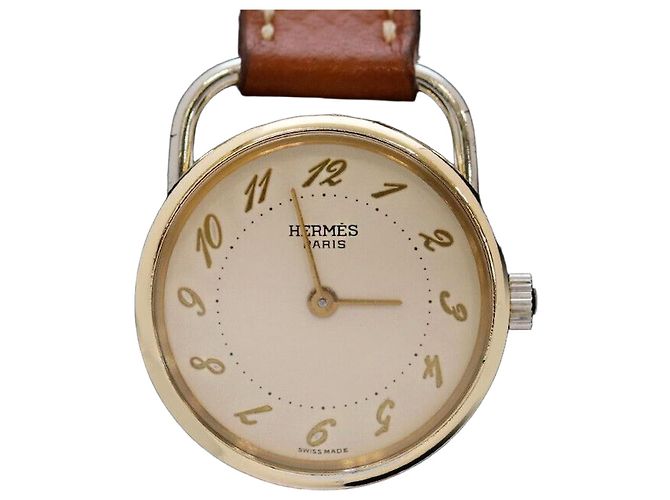 Hermès Relógio redondo pequeno de couro com quartzo Asso Lady Marrom