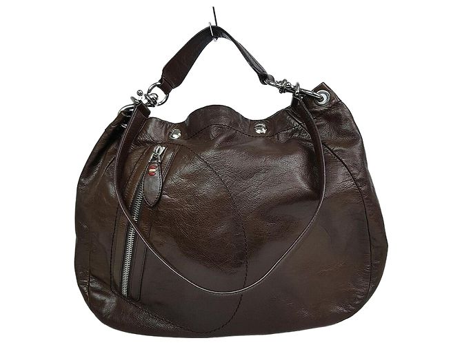 Bally Gran Bolsa de Hombro de Cuero Castaño