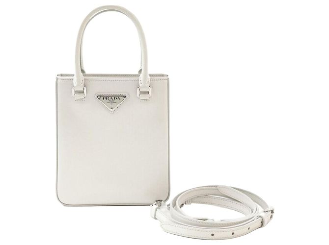 Prada Tote Bag aus gebürstetem Emaille in Weiß