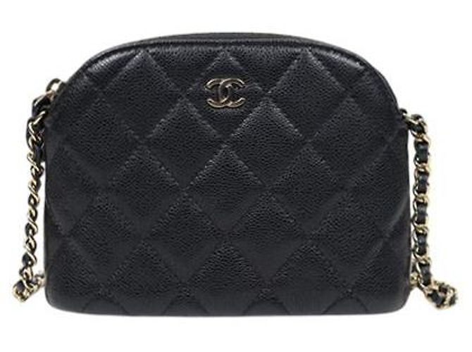 Chanel Mini bolsa transversal em pele de caviar preto em forma de meia-lua com corrente