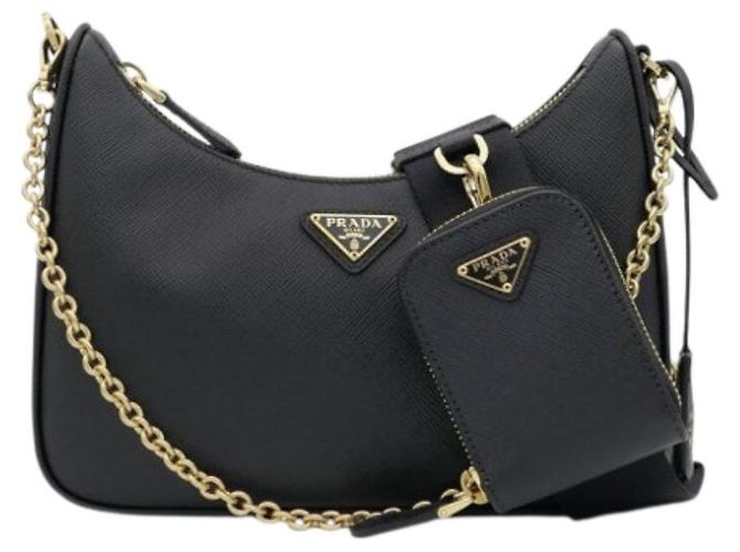 Re-Edition Prada Bolsa de Ombro Logo Triângulo Reedição Preta NZV Preto