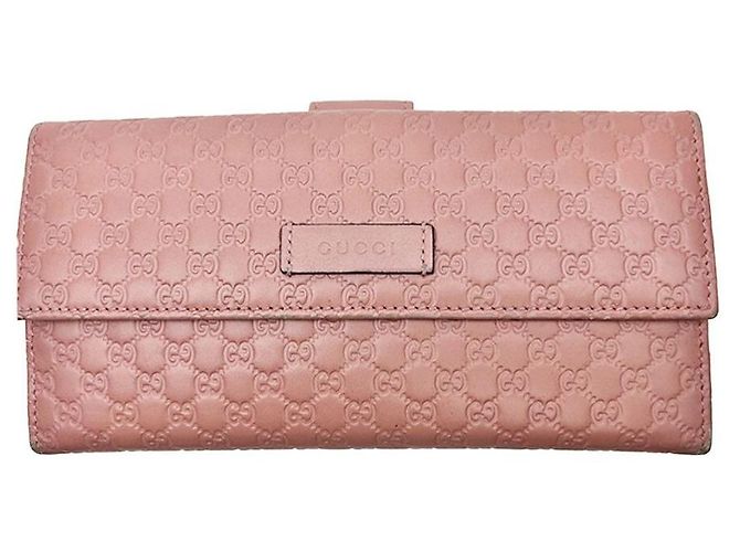 Gucci Cartera larga de cuero con solapa micro continental Sima Signature Rosa