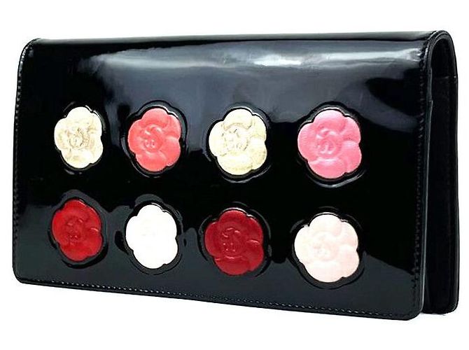 Chanel Camelia Makeup Palette Folded Wallet Long Wallet Black