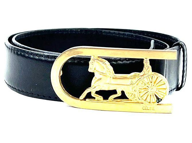Céline Cinto de couro com logo Carriage Preto