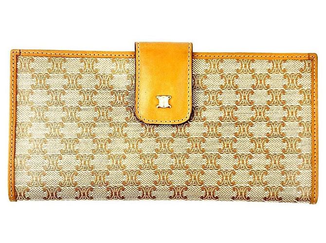 Céline Logo Vintage Beige Long Wallet Brown