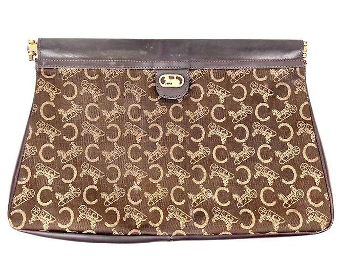 Céline Borsa Clutch Jacquard Carriage Marrone