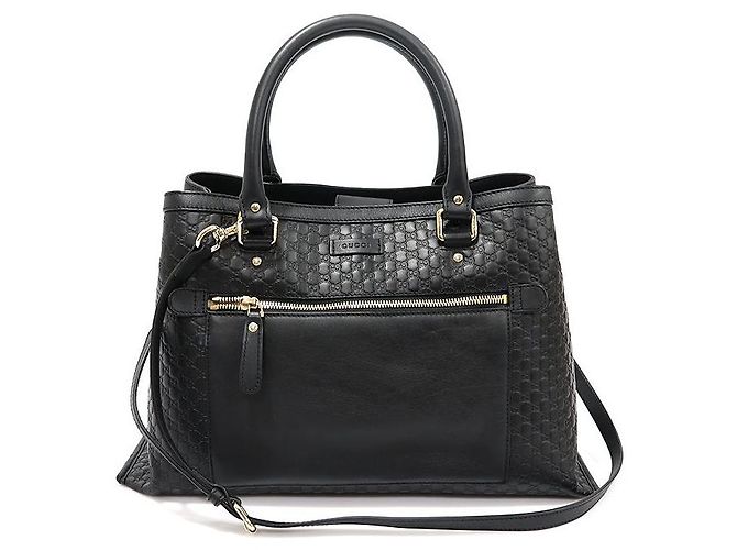Tote en cuir micro Guccissima noir avec finition dorée