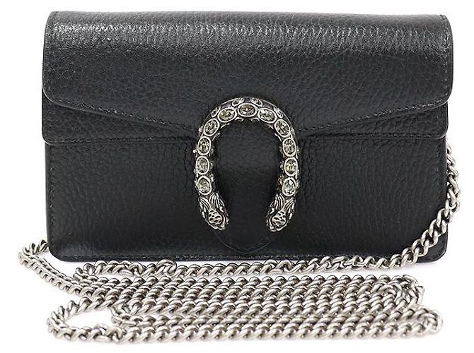 Gucci Bolsa transversal super mini Dionysus em couro preto com cristais