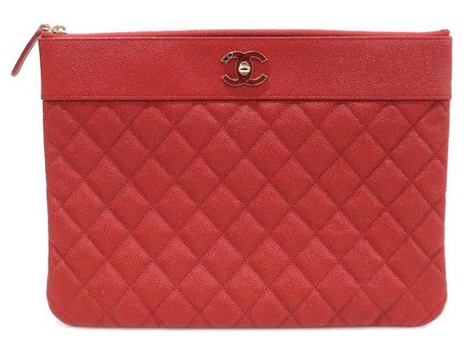 Chanel Clutch Medio Classico Oro Caviale Rosso