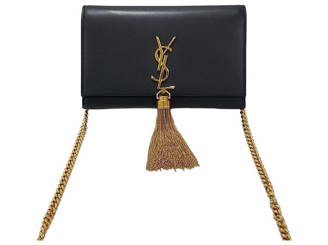 Saint Laurent Borsa Kate con catena e logo a frange Nero