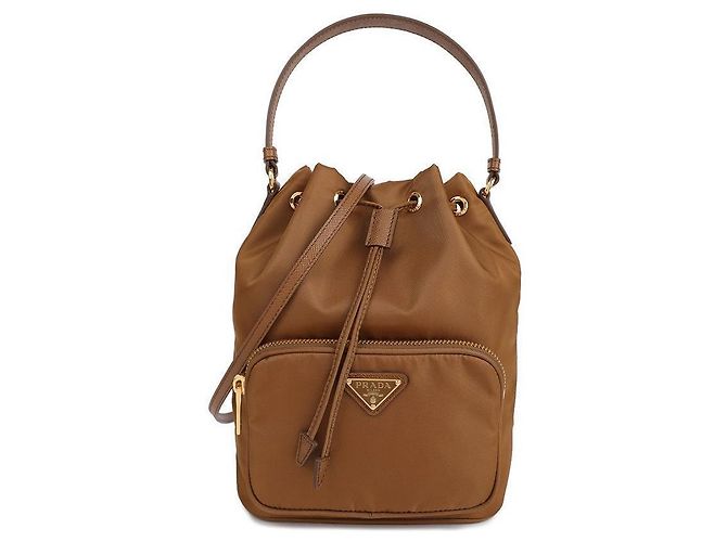Prada Borsa a secchiello Duet in Re-Nylon Marrone