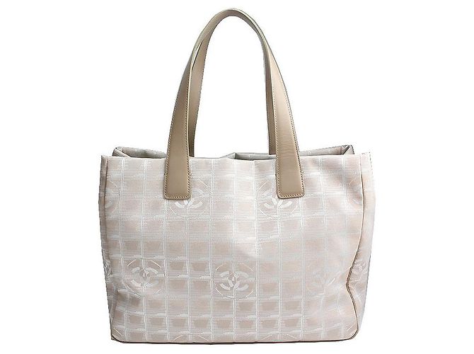 Chanel Borsa tote e borsa a spalla in jacquard beige Marrone