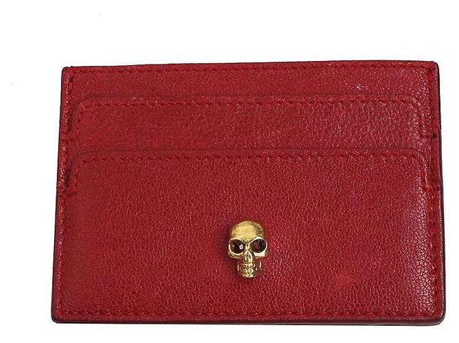 Alexander Mcqueen Red Gold Skull Card Holder