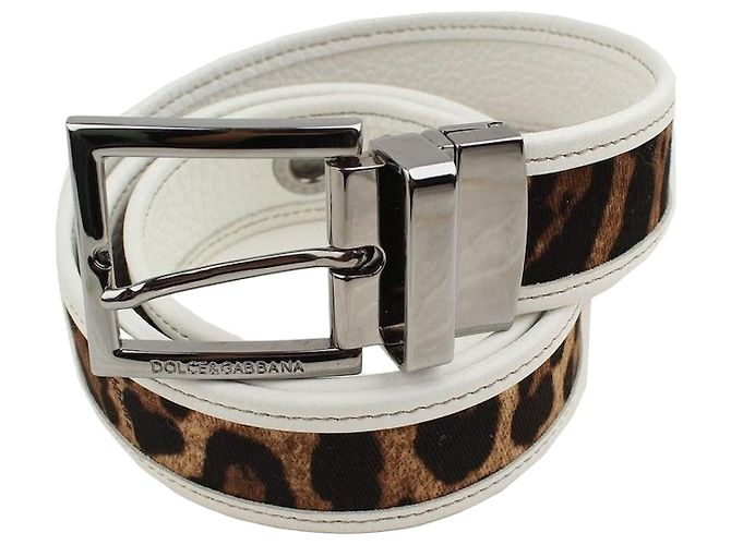Dolce & Gabbana Cinto com fivela prateada e padrão de leopardo branco