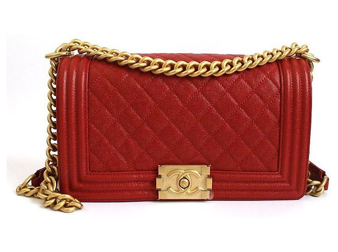 Chanel Boy Medium Caviar Red Gold-Toned Crossbody Bag Series