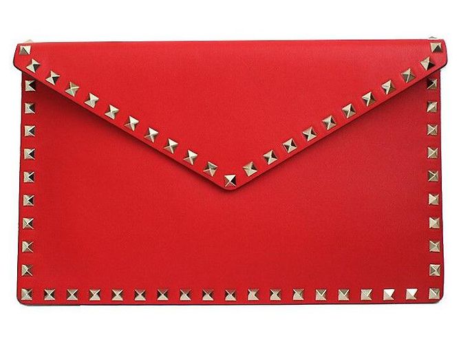 Valentino Borsa Clutch Rossa con Borchie Argento Rosso