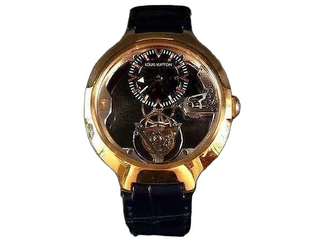 Louis Vuitton Relógio de couro dourado com tourbillon voador Boyaize