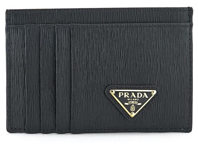 Prada Carteira de couro preto com logo triangular - Presente de luxo