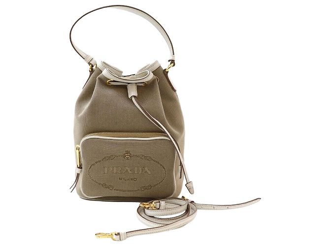 Prada Bolsa bucket em jacquard com logo bege