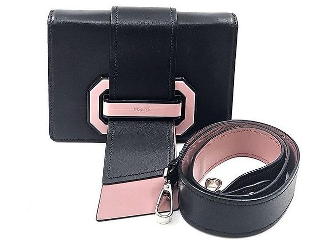 Ribbon Prada Mini borsa a spalla in vitello cittadino con nastro Nero